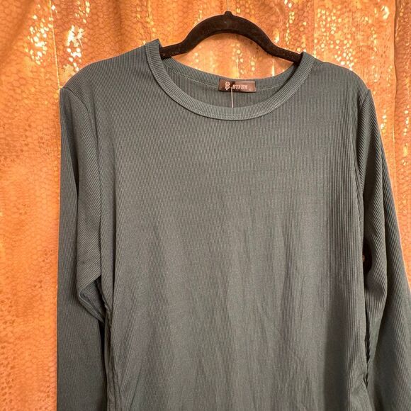 BTFBM Dark Emerald Green Ribbed Long Sleeve Bodycon Side Tie Mini Dress XL - Picture 3 of 9